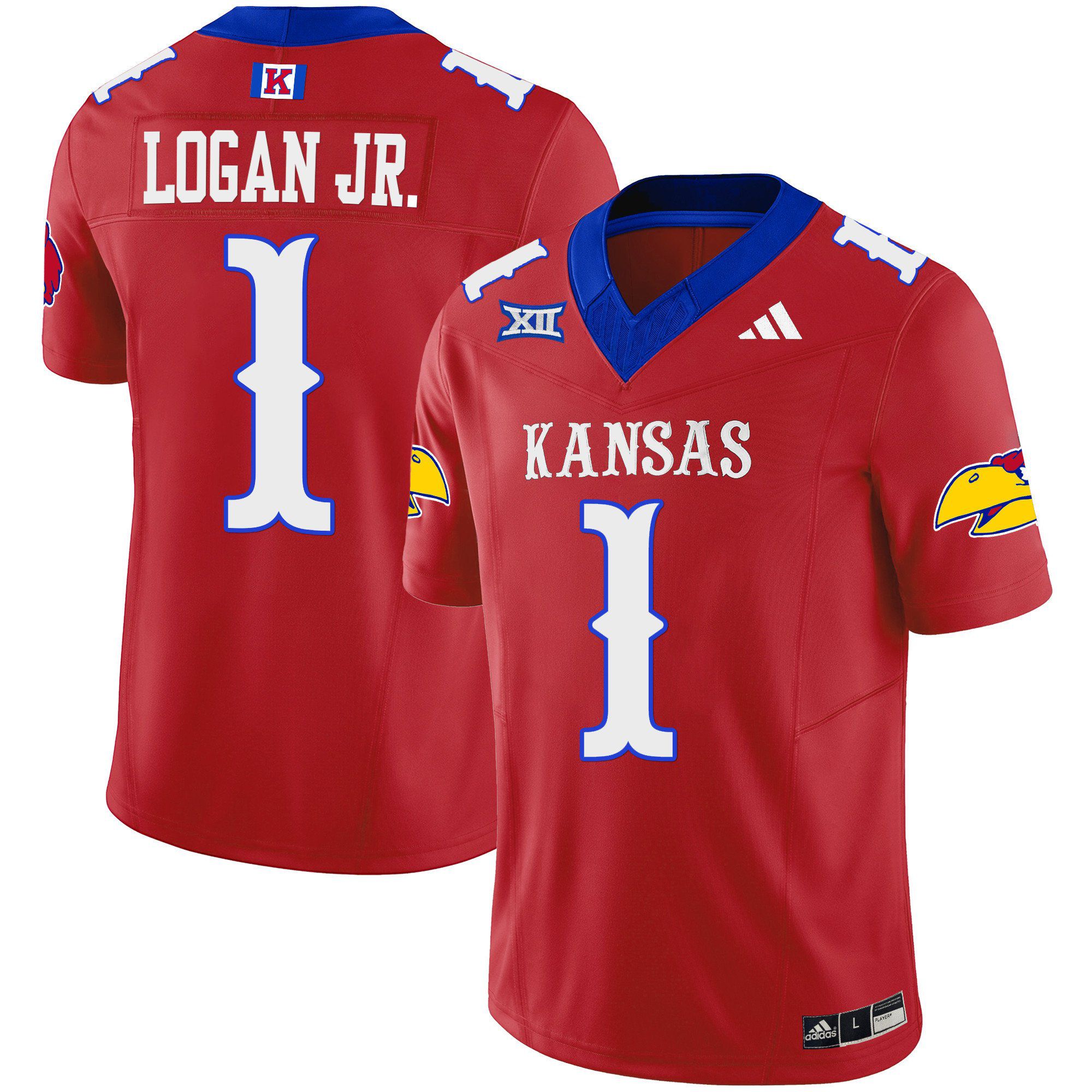 Men Kansas Jayhawks 1 Logan jr Red 2024 Blackhawk Vapor Limited NCAA Jersey